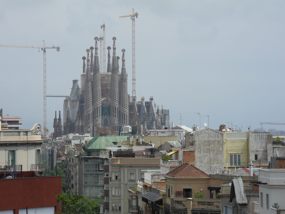 View of Sagrada Familia from Casa Mila in Barcelona